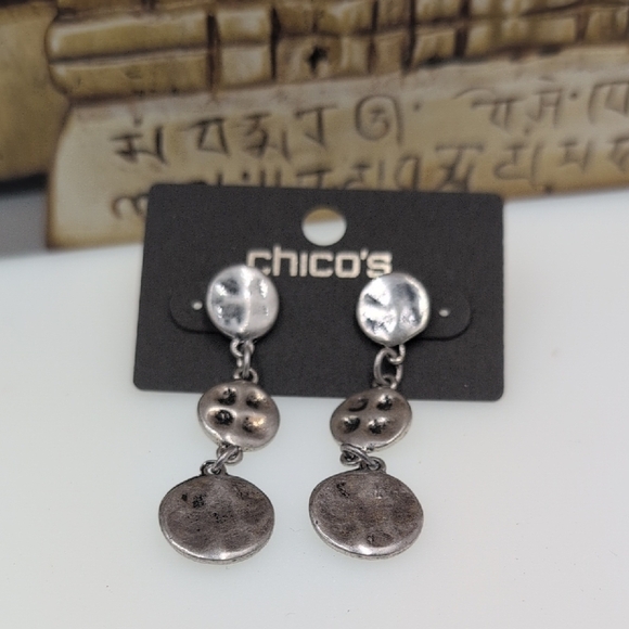 Chico's Silver Drop Earrings with Crystal Accents - Picture 1 of 5